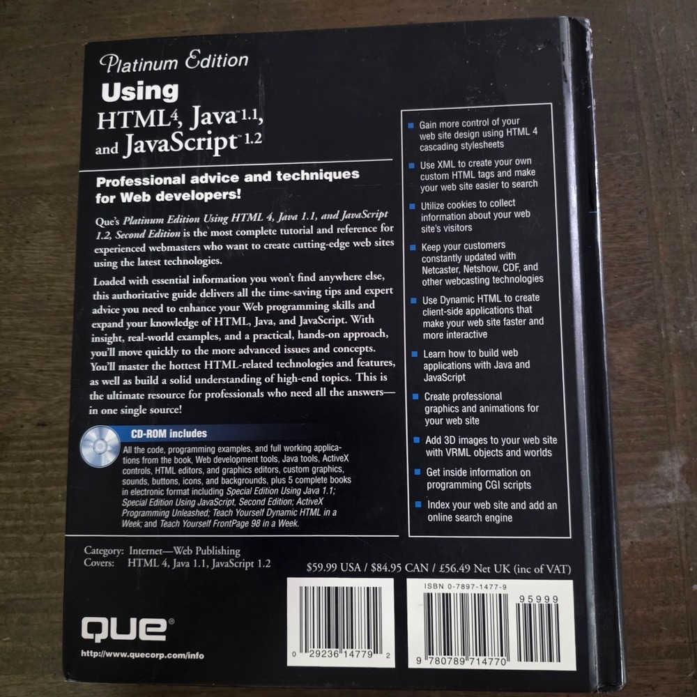 Que Using HTML 4 Java 1.1 JavaScript 1.2 Book Platinum Edition 1998 Tech - Picture 4 of 9